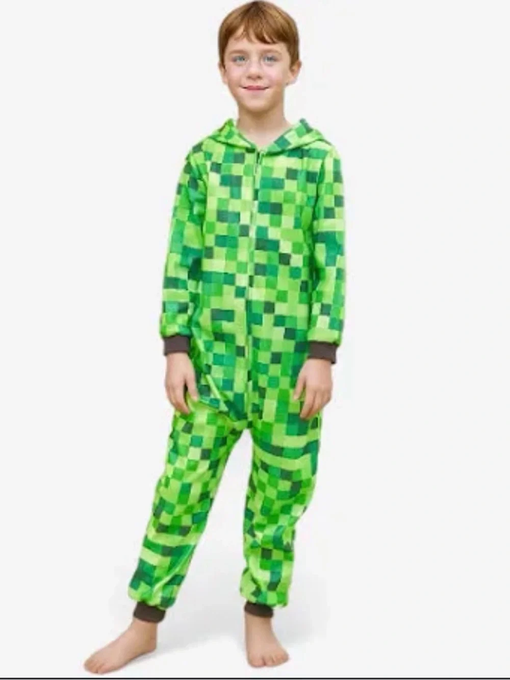 Boys 14/16 Minecraft Green Pixelated Hooded Onesie - Creeper Style